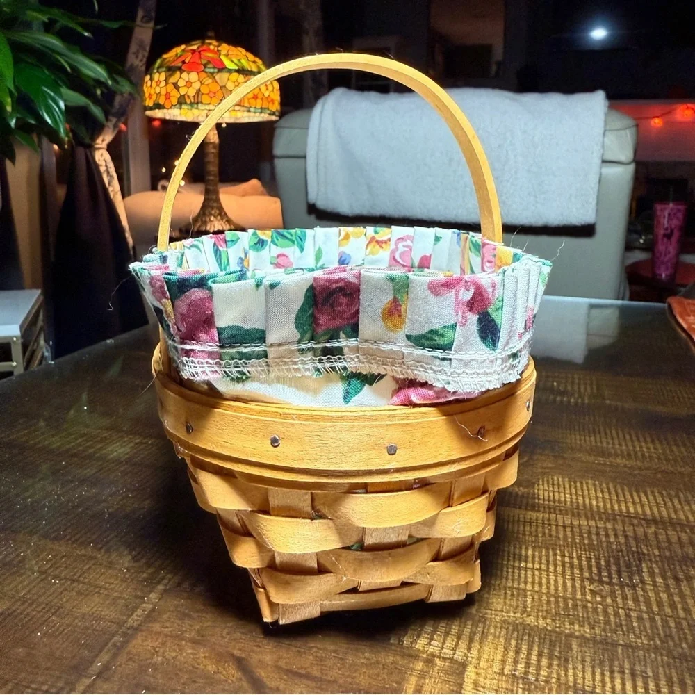 Longaberger Small Oval Basket Handle Floral Liner Protector CottageCore Ohio VTG